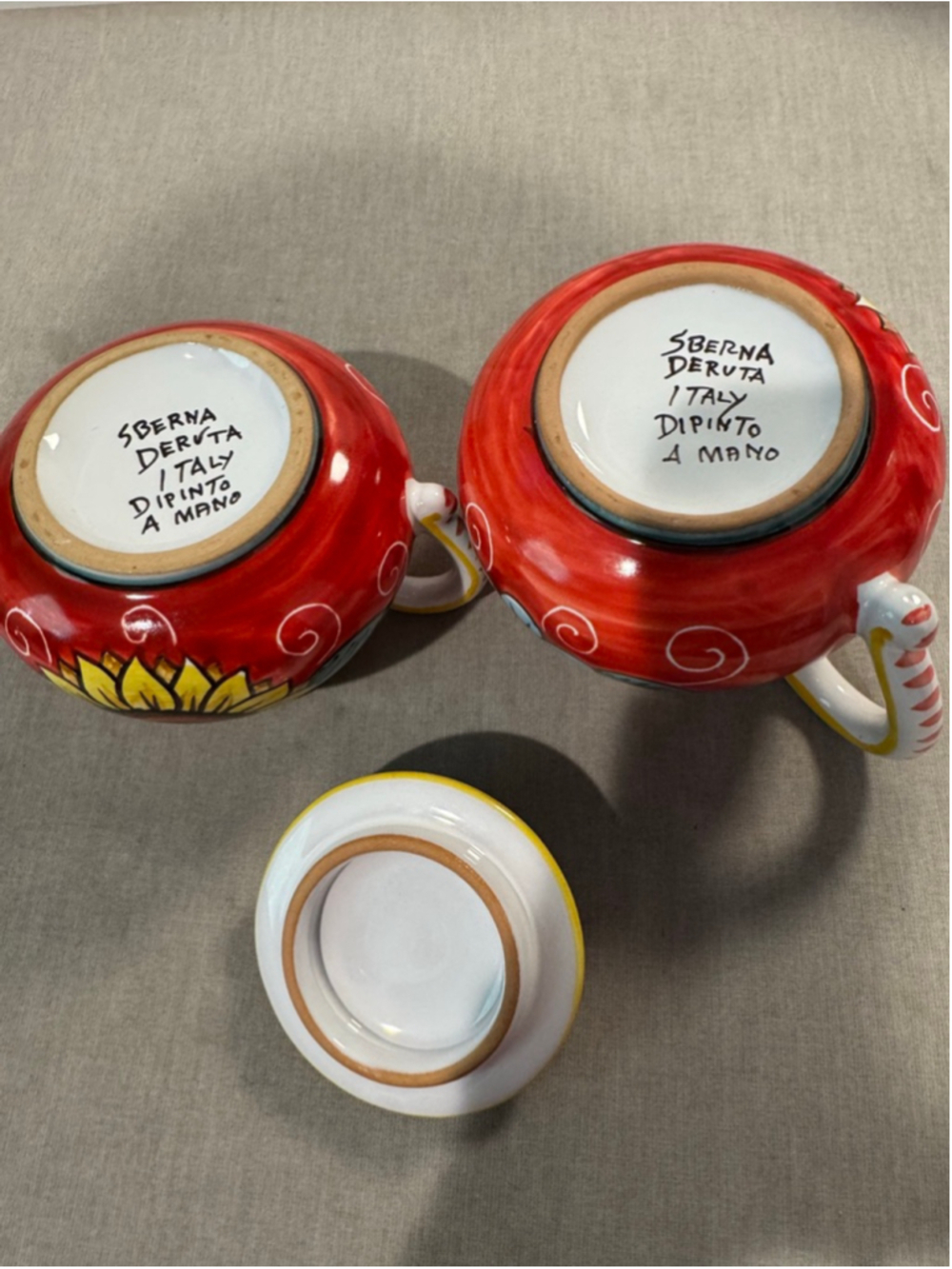 SBERNA DERUTA Red & Yellow Floral Creamer & Sugar Set One Size - Picture 8 of 13